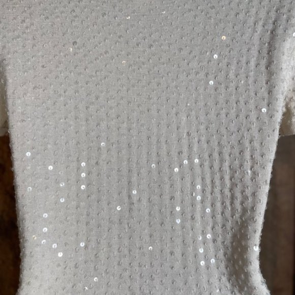 Oscar De La Renta Silk Knitted Beaded Sequin Short Sleeve Top,  Size Petite - Picture 12 of 16